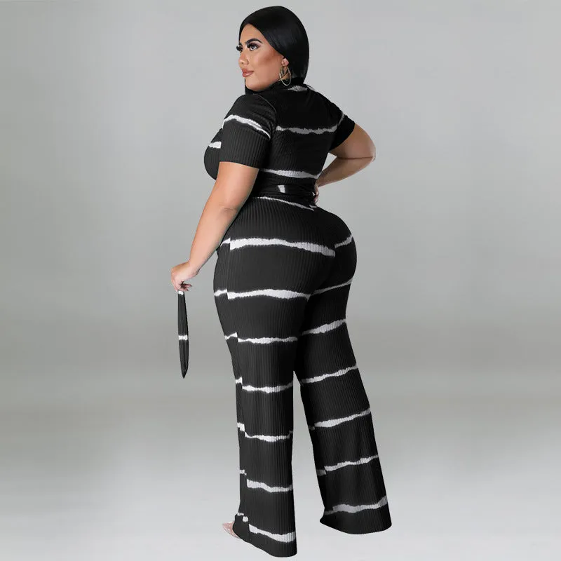 Chic Ribbed Tie-Front Two-Piece Set with Wide-Leg Pants