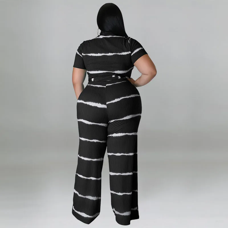 Chic Ribbed Tie-Front Two-Piece Set with Wide-Leg Pants