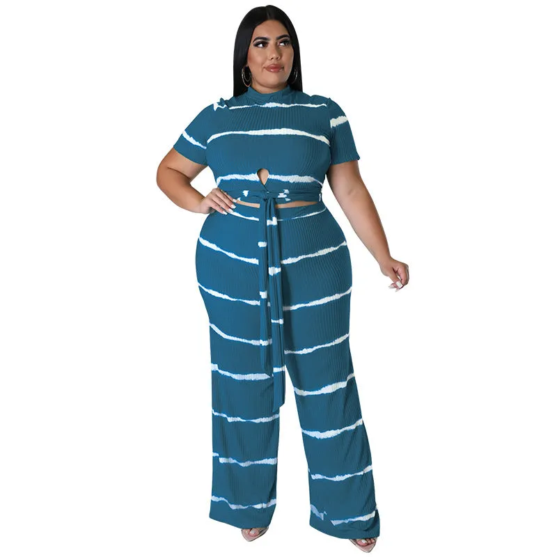 Chic Ribbed Tie-Front Two-Piece Set with Wide-Leg Pants