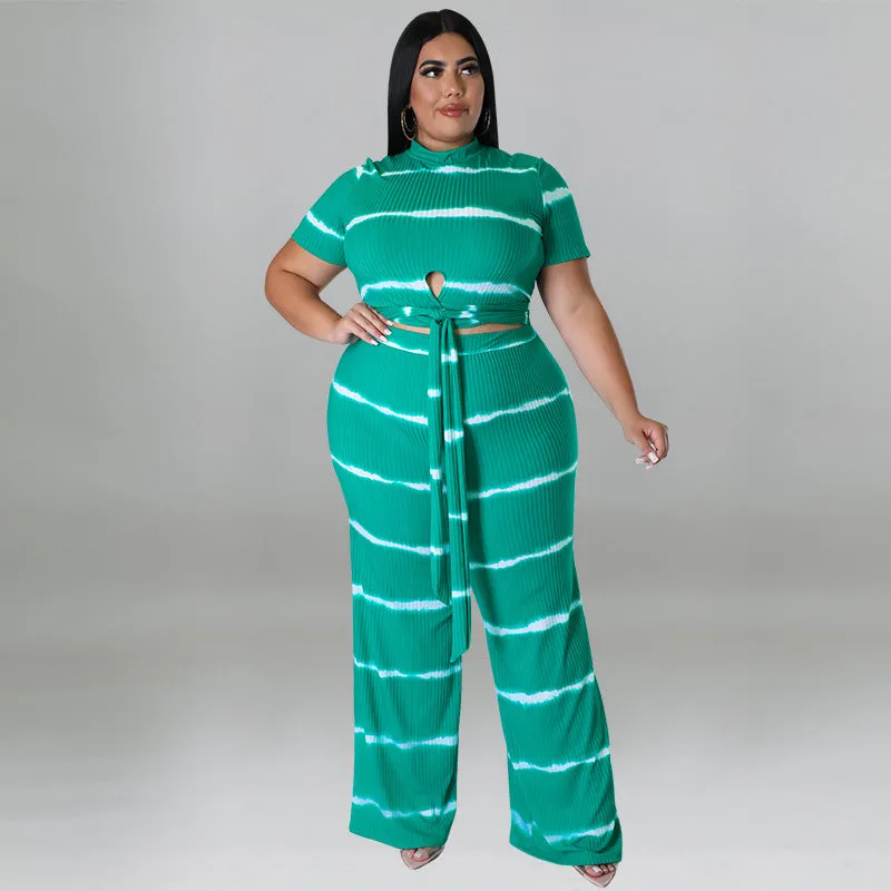 Chic Ribbed Tie-Front Two-Piece Set with Wide-Leg Pants