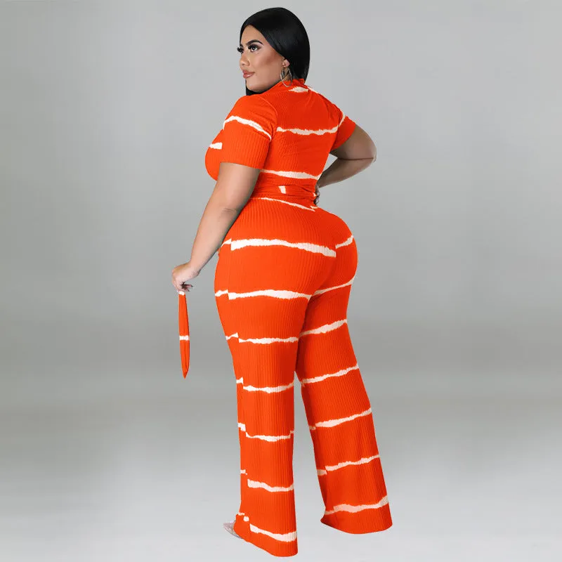 Chic Ribbed Tie-Front Two-Piece Set with Wide-Leg Pants