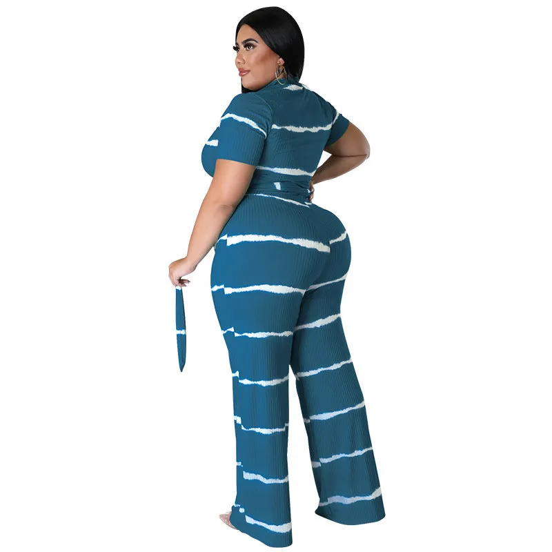 Chic Ribbed Tie-Front Two-Piece Set with Wide-Leg Pants