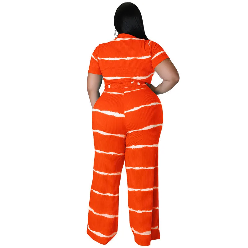 Chic Ribbed Tie-Front Two-Piece Set with Wide-Leg Pants