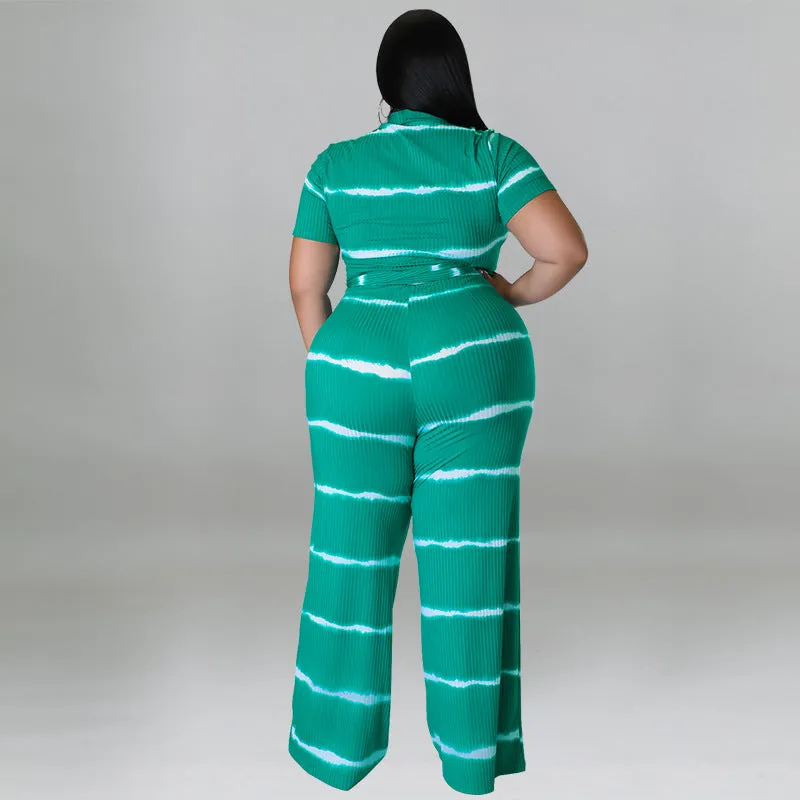 Chic Ribbed Tie-Front Two-Piece Set with Wide-Leg Pants