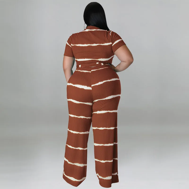 Chic Ribbed Tie-Front Two-Piece Set with Wide-Leg Pants