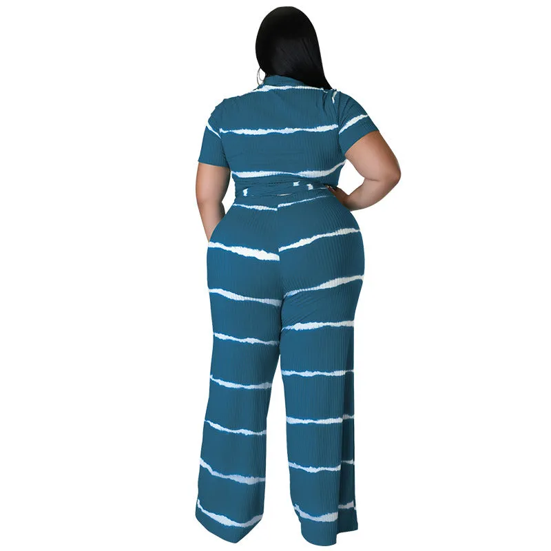 Chic Ribbed Tie-Front Two-Piece Set with Wide-Leg Pants