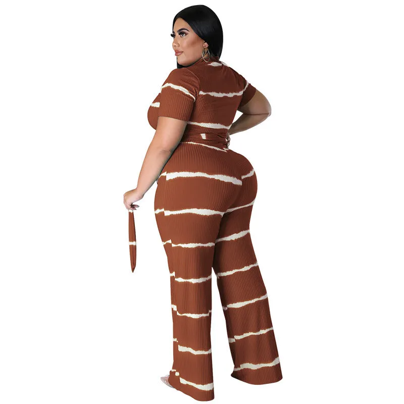 Chic Ribbed Tie-Front Two-Piece Set with Wide-Leg Pants