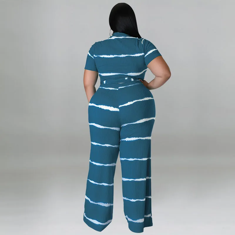 Chic Ribbed Tie-Front Two-Piece Set with Wide-Leg Pants
