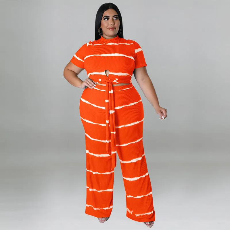 Chic Ribbed Tie-Front Two-Piece Set with Wide-Leg Pants