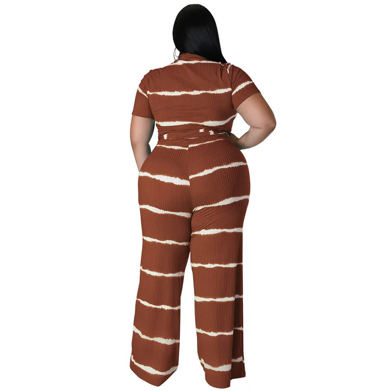 Chic Ribbed Tie-Front Two-Piece Set with Wide-Leg Pants