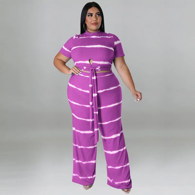 Chic Ribbed Tie-Front Two-Piece Set with Wide-Leg Pants