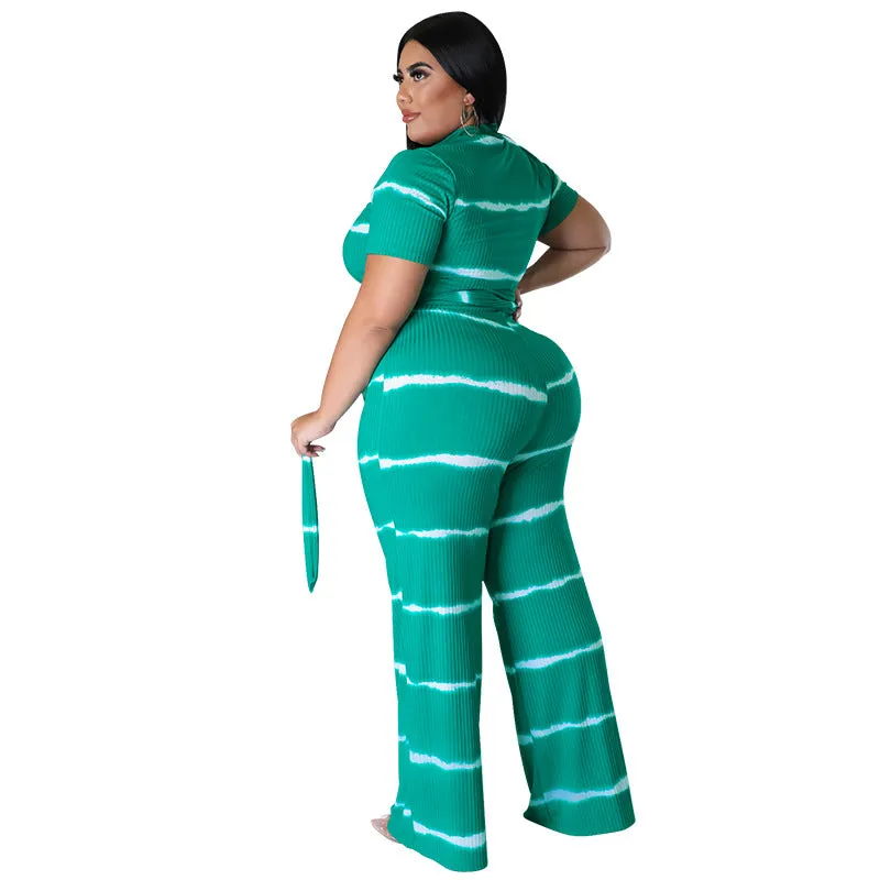 Chic Ribbed Tie-Front Two-Piece Set with Wide-Leg Pants