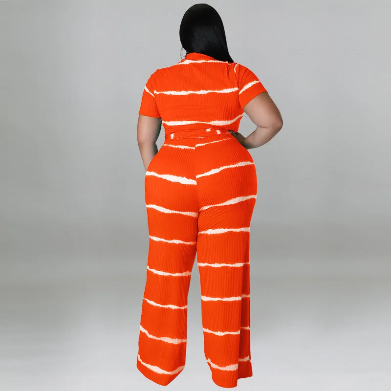 Chic Ribbed Tie-Front Two-Piece Set with Wide-Leg Pants