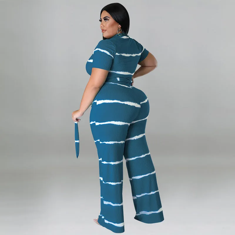 Chic Ribbed Tie-Front Two-Piece Set with Wide-Leg Pants