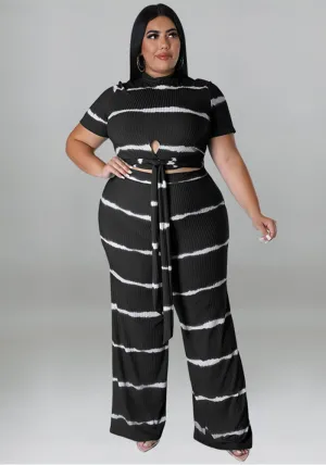 Chic Ribbed Tie-Front Two-Piece Set with Wide-Leg Pants