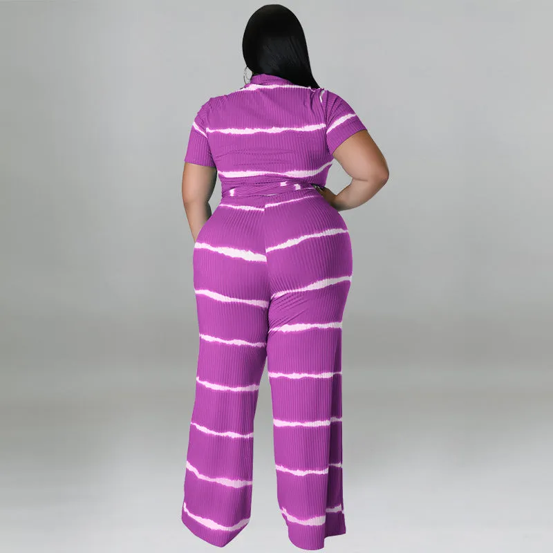 Chic Ribbed Tie-Front Two-Piece Set with Wide-Leg Pants