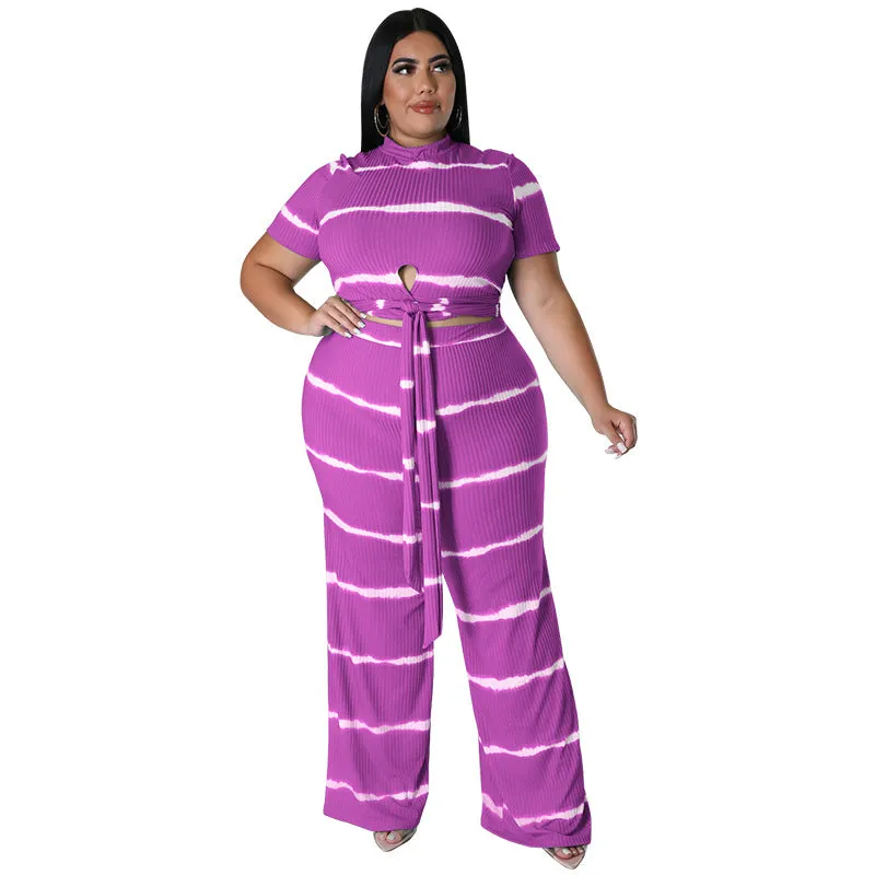 Chic Ribbed Tie-Front Two-Piece Set with Wide-Leg Pants