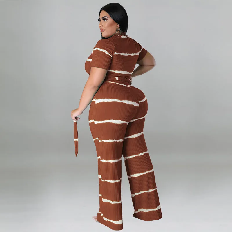 Chic Ribbed Tie-Front Two-Piece Set with Wide-Leg Pants