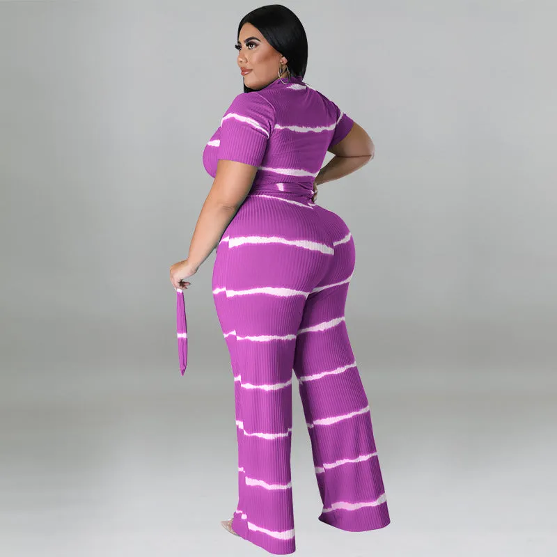 Chic Ribbed Tie-Front Two-Piece Set with Wide-Leg Pants