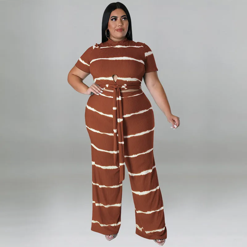Chic Ribbed Tie-Front Two-Piece Set with Wide-Leg Pants