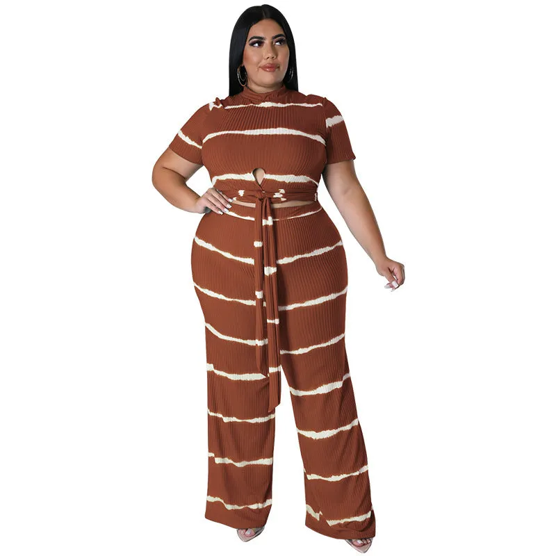 Chic Ribbed Tie-Front Two-Piece Set with Wide-Leg Pants