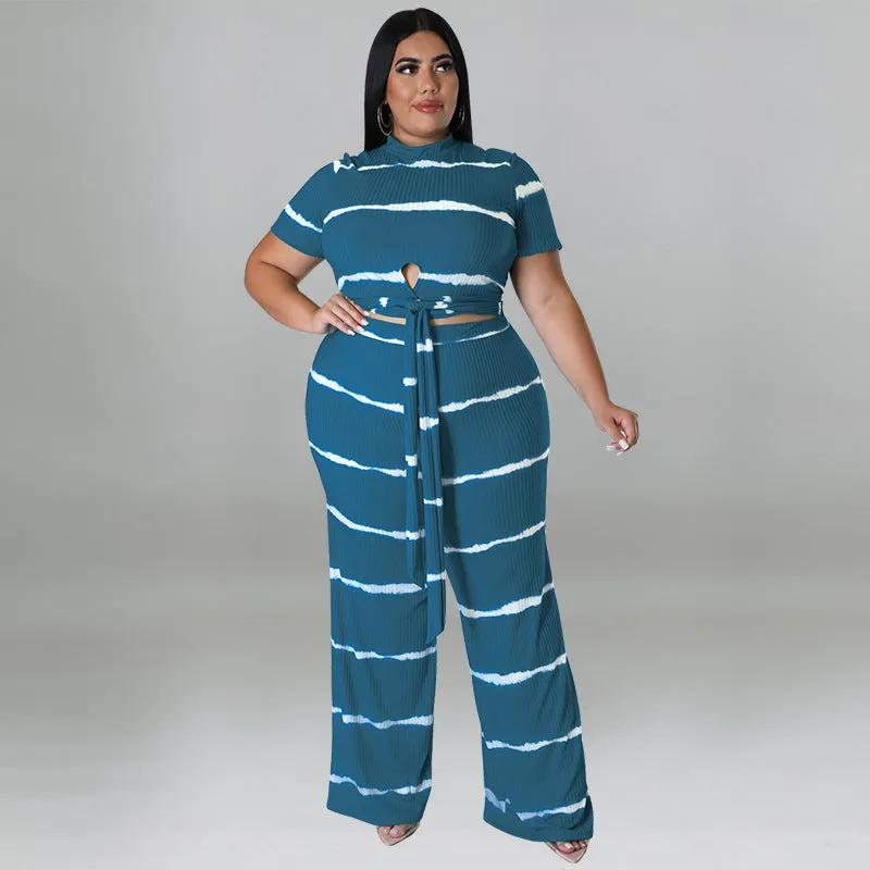 Chic Ribbed Tie-Front Two-Piece Set with Wide-Leg Pants