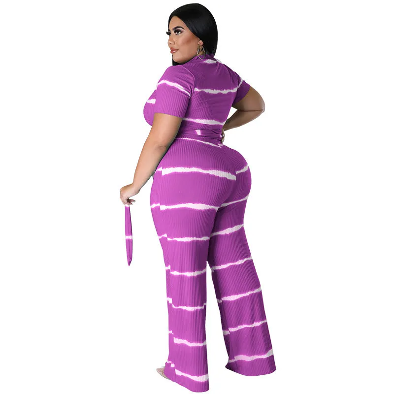 Chic Ribbed Tie-Front Two-Piece Set with Wide-Leg Pants