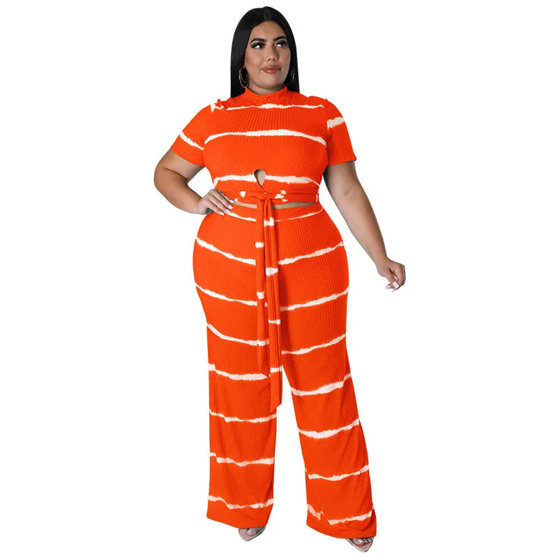 Chic Ribbed Tie-Front Two-Piece Set with Wide-Leg Pants