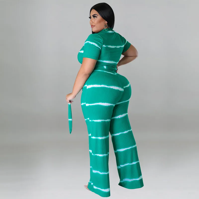 Chic Ribbed Tie-Front Two-Piece Set with Wide-Leg Pants