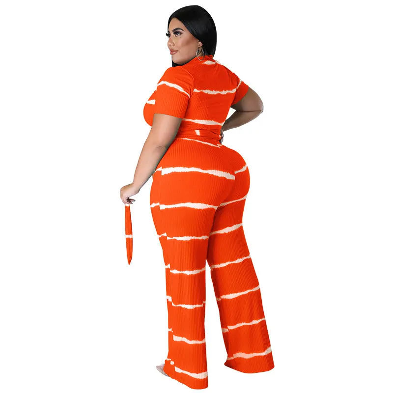 Chic Ribbed Tie-Front Two-Piece Set with Wide-Leg Pants
