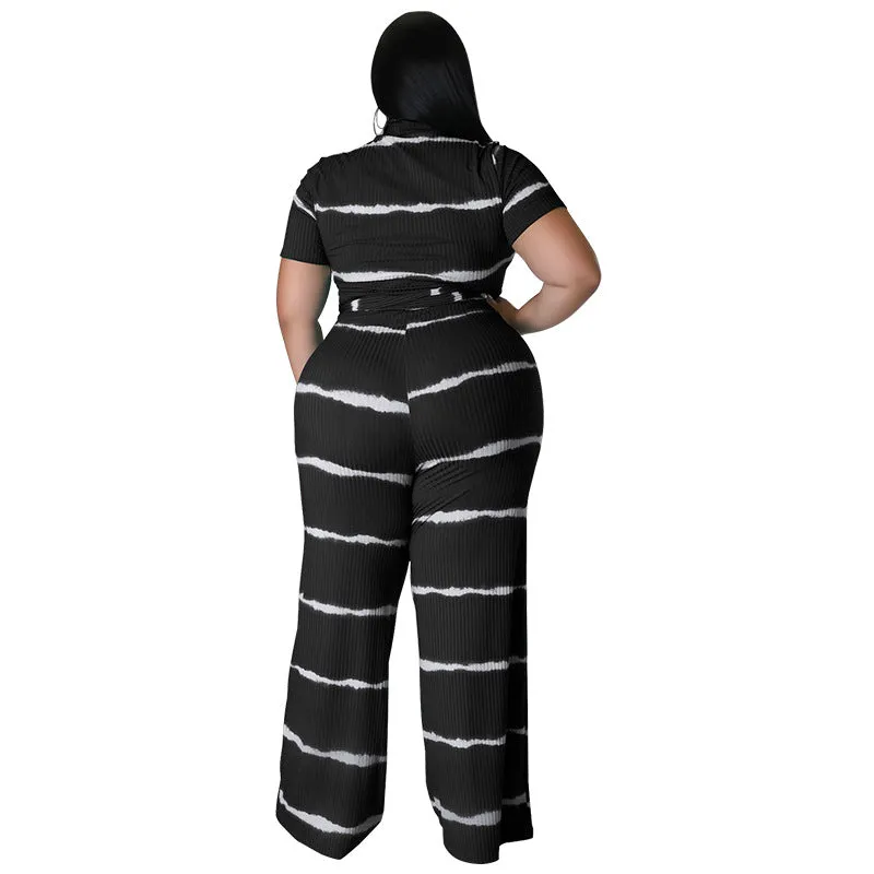 Chic Ribbed Tie-Front Two-Piece Set with Wide-Leg Pants