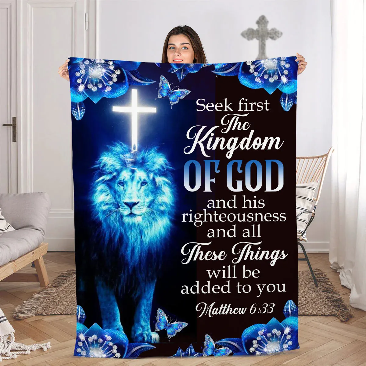 Christianart Blanket, Seek First The Kingdom Of God And His Righteousness, Christian Blanket, Bible Verse Blanket, Christmas Gift, CABBK07111223.