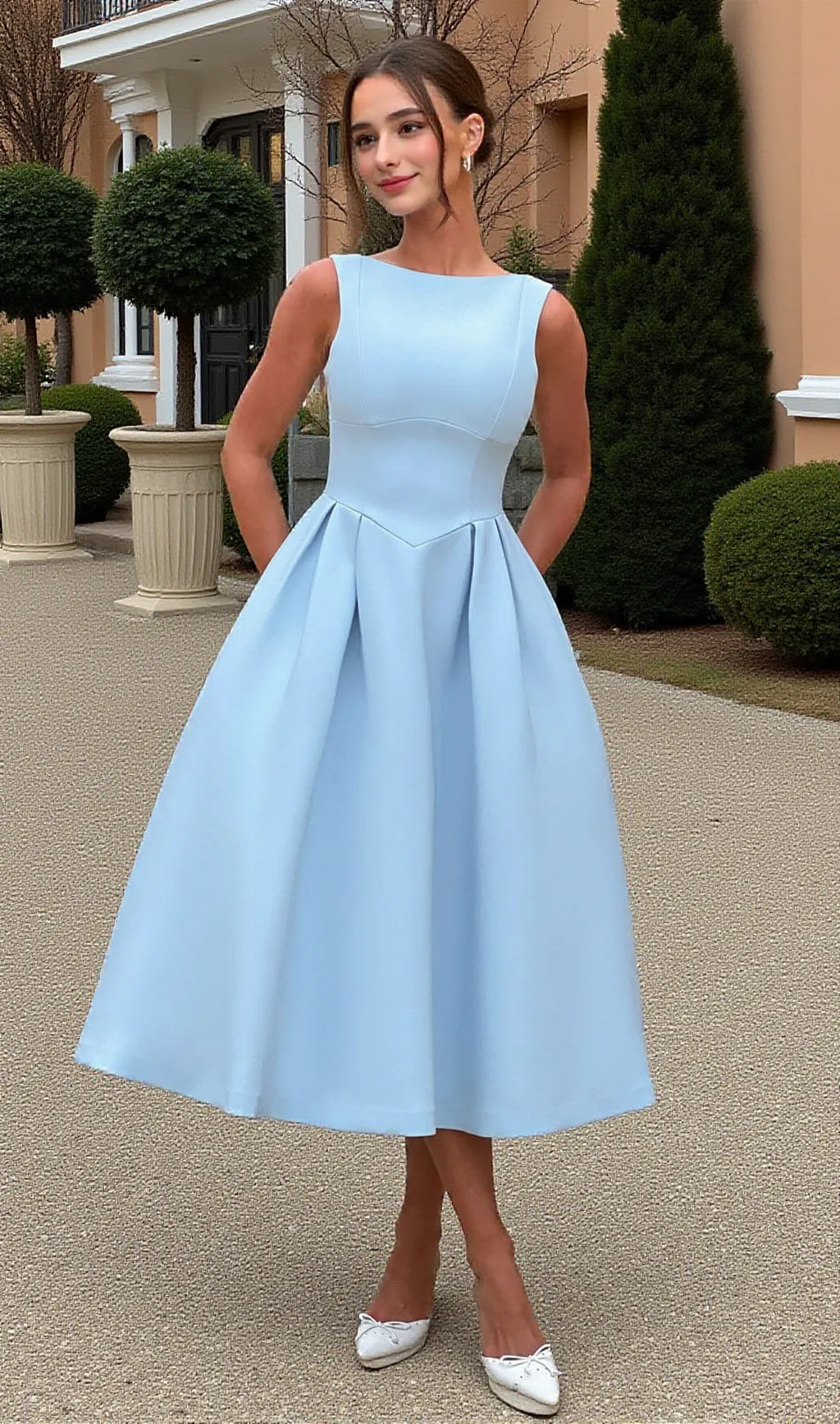 Clarabella sleeveless Midi Dress in white