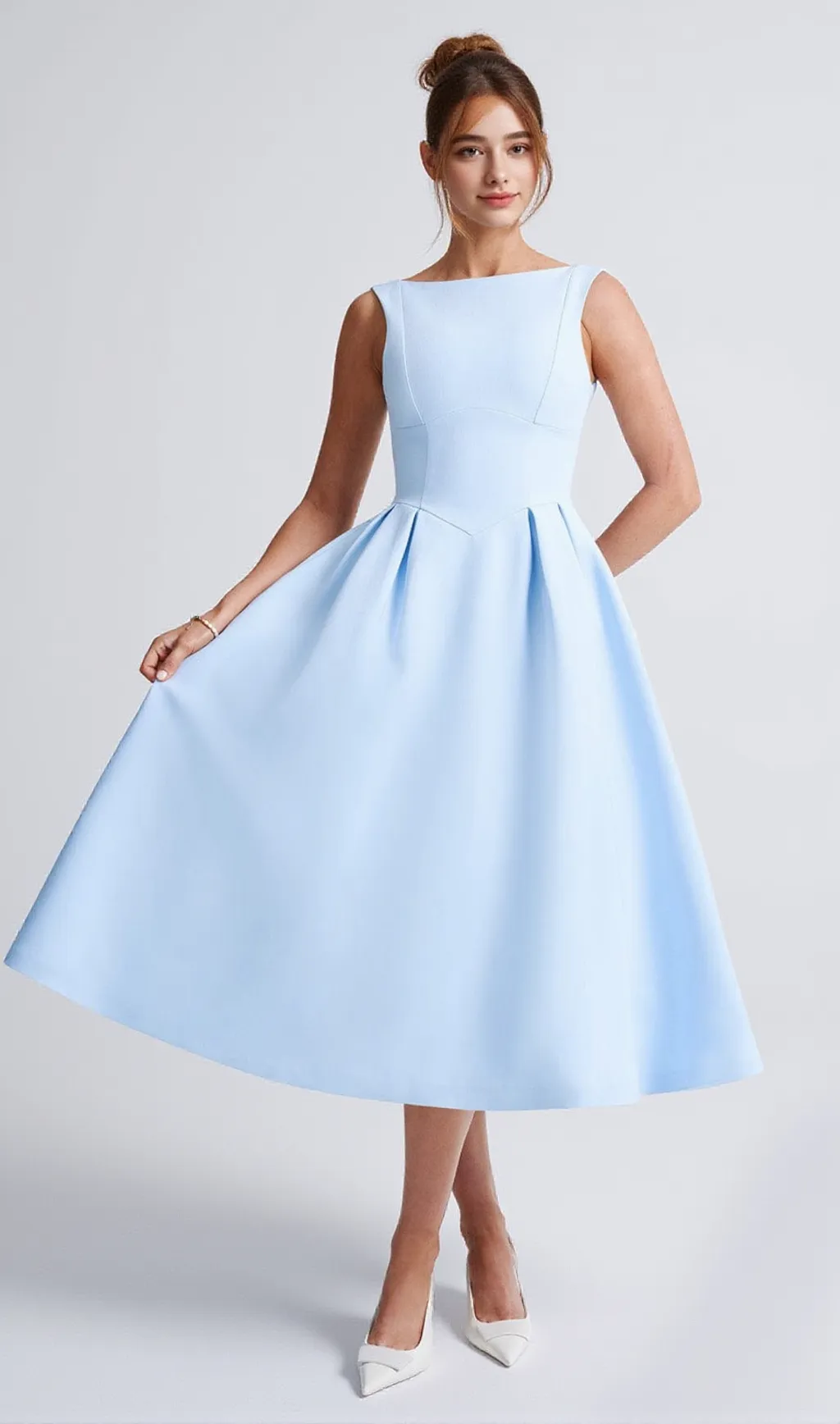 Clarabella sleeveless Midi Dress in white