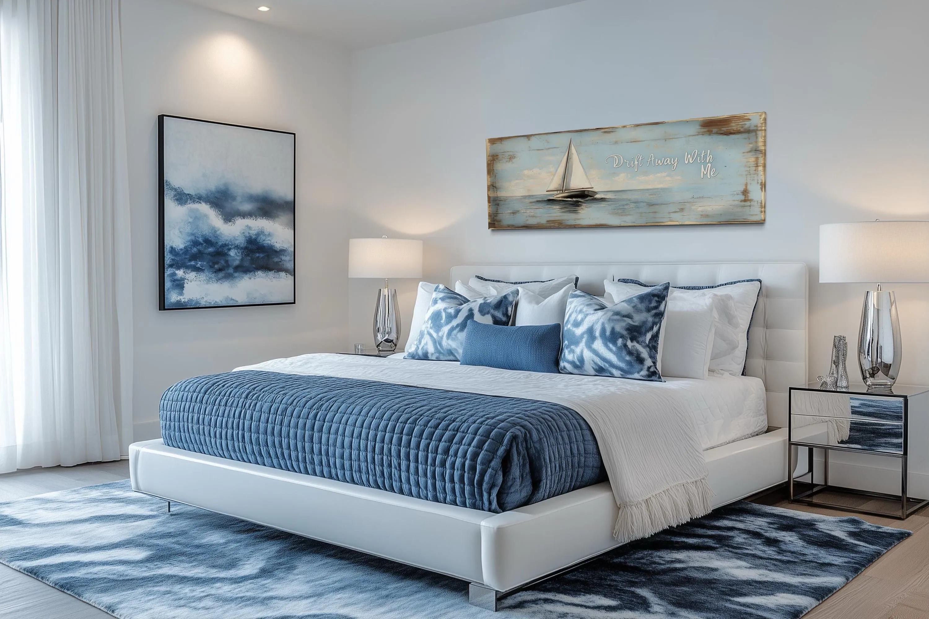 Coastal Bedroom Sign With Sailboat on Light Blue Canvas Wall Art