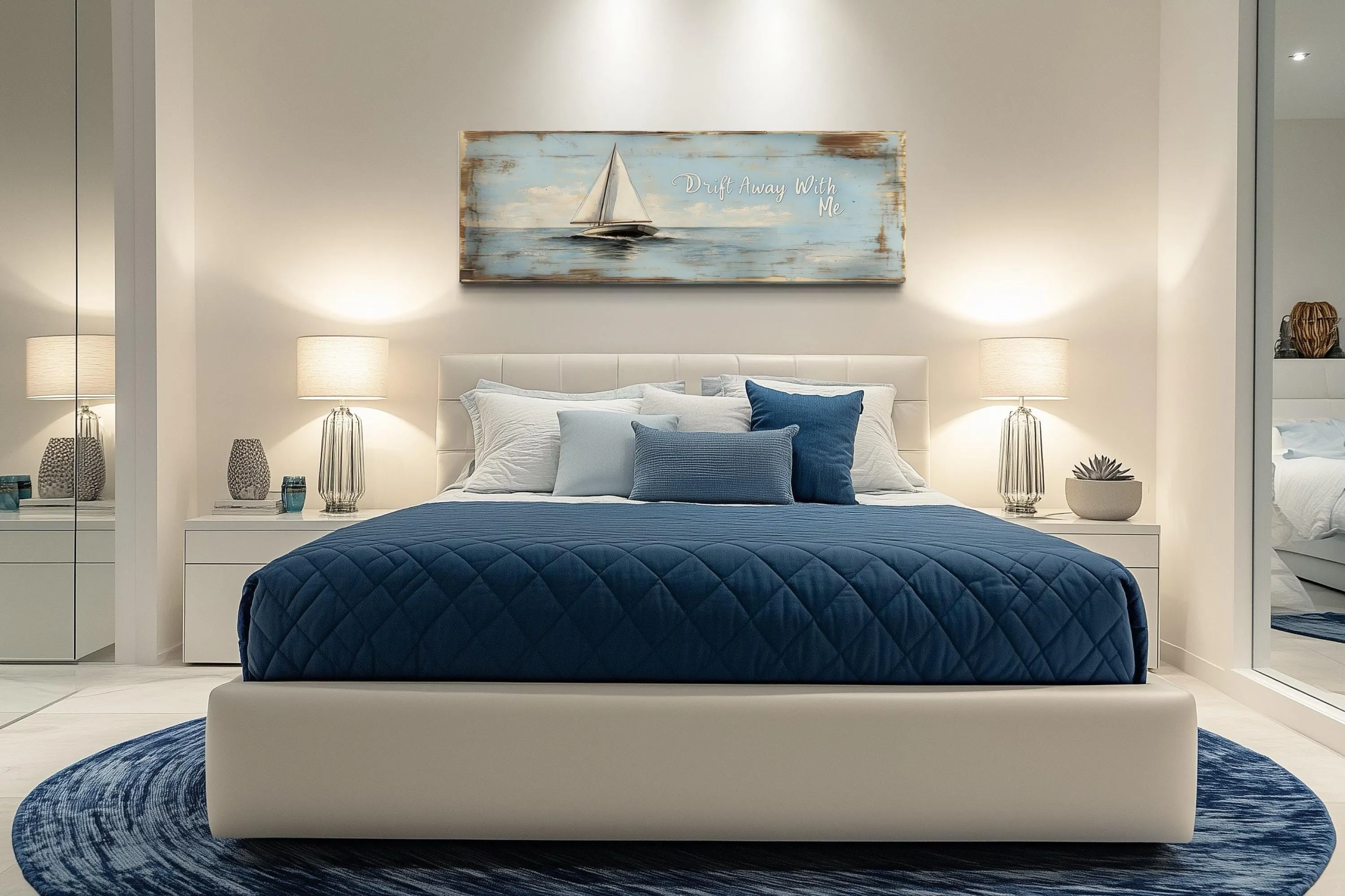 Coastal Bedroom Sign With Sailboat on Light Blue Canvas Wall Art