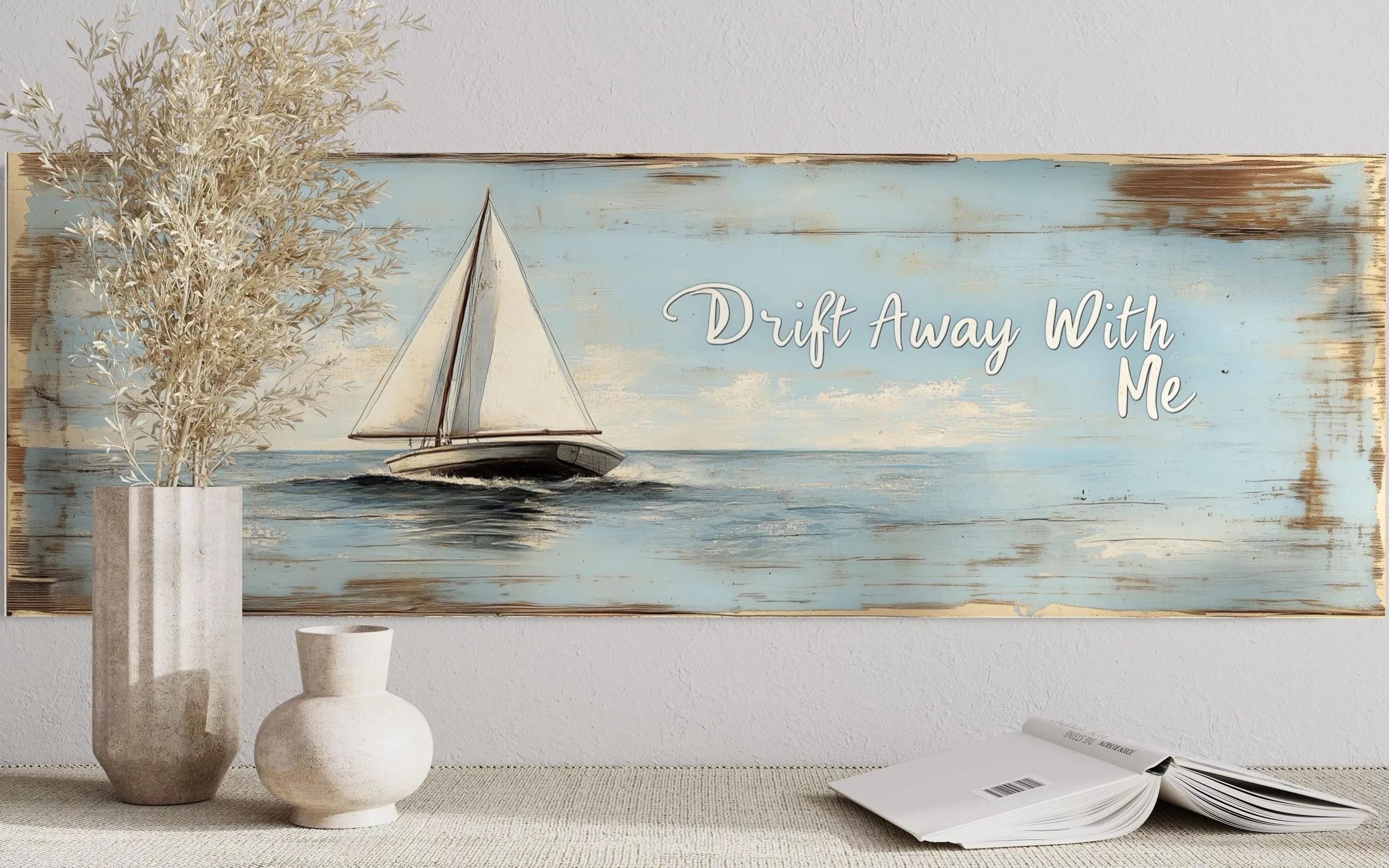 Coastal Bedroom Sign With Sailboat on Light Blue Canvas Wall Art