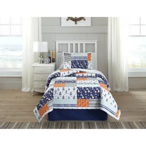 Coastal Sailor Man Design Reversible Kids Quilt Set ull/Queen Size