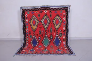 Colorful Handmade Berber Red Rug - 4.6 X 5.9 Feet