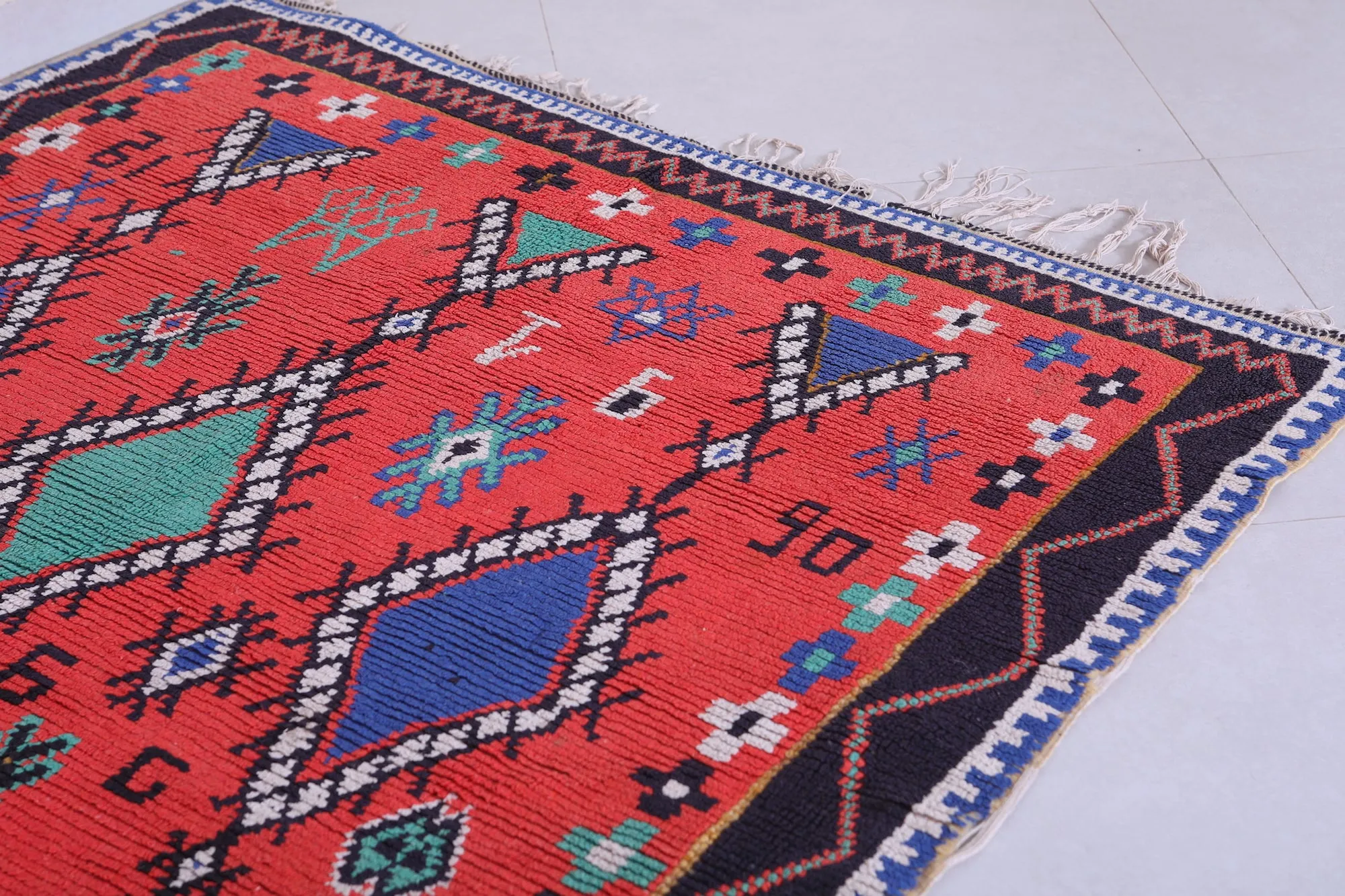 Colorful Handmade Berber Red Rug - 4.6 X 5.9 Feet