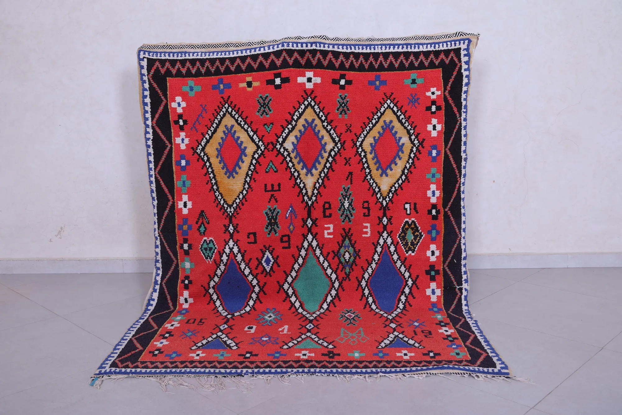Colorful Handmade Berber Red Rug - 4.6 X 5.9 Feet