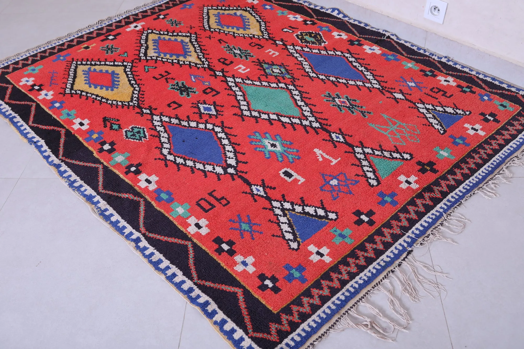 Colorful Handmade Berber Red Rug - 4.6 X 5.9 Feet