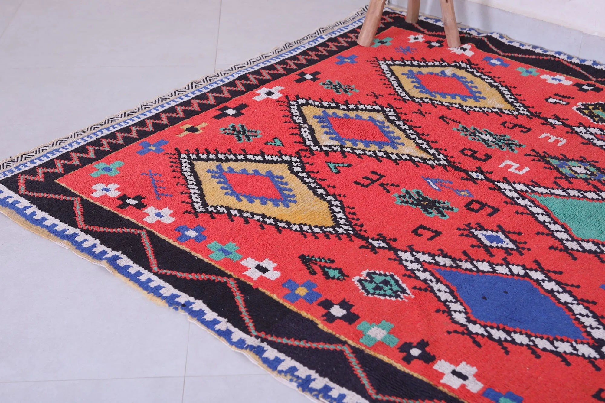 Colorful Handmade Berber Red Rug - 4.6 X 5.9 Feet