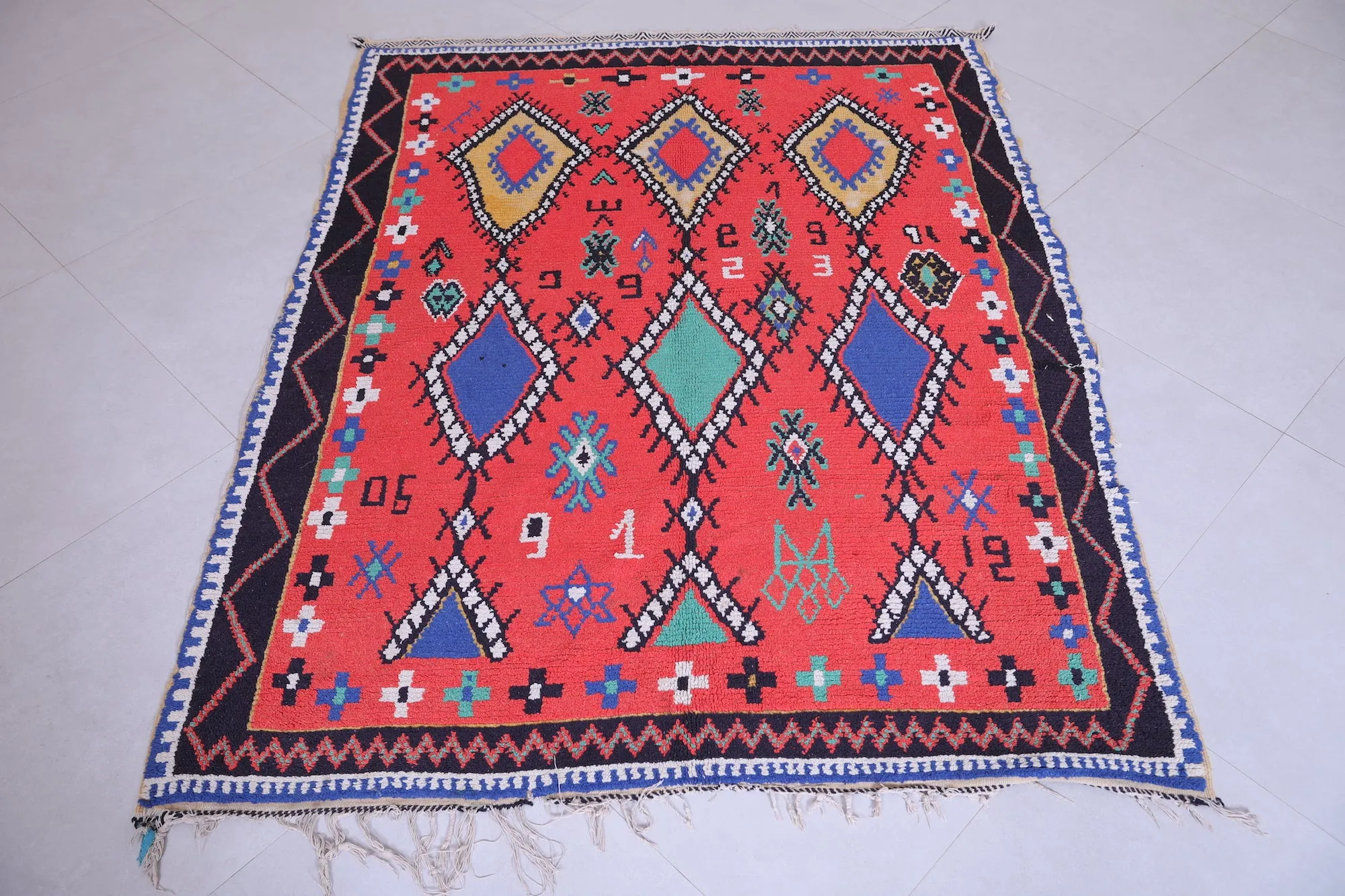 Colorful Handmade Berber Red Rug - 4.6 X 5.9 Feet