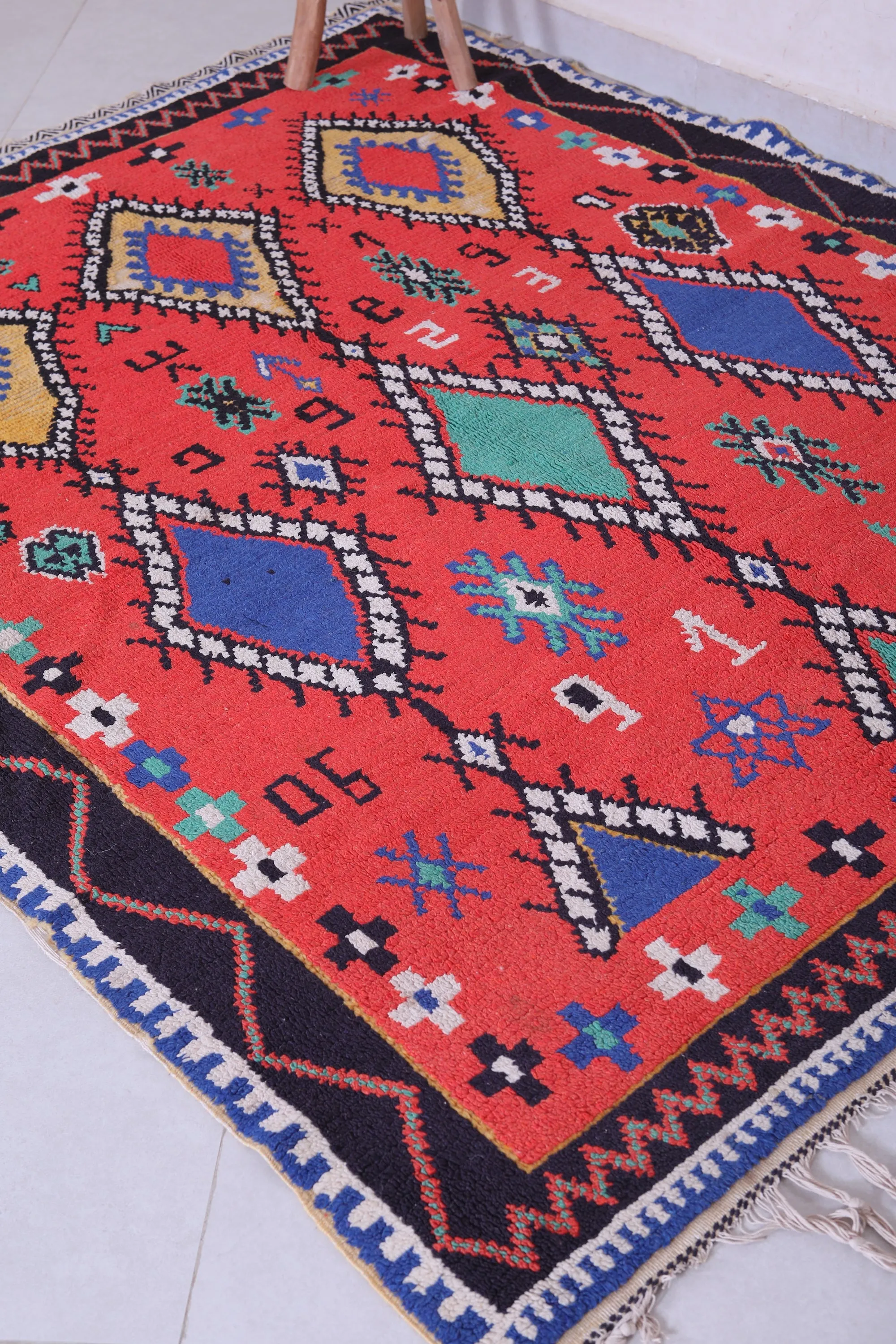 Colorful Handmade Berber Red Rug - 4.6 X 5.9 Feet