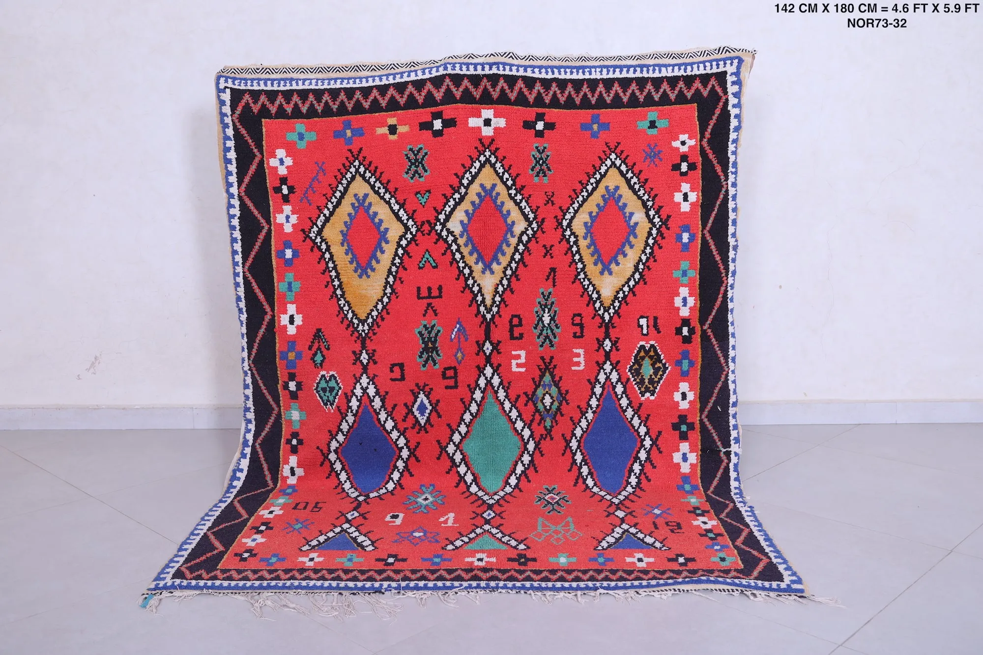 Colorful Handmade Berber Red Rug - 4.6 X 5.9 Feet