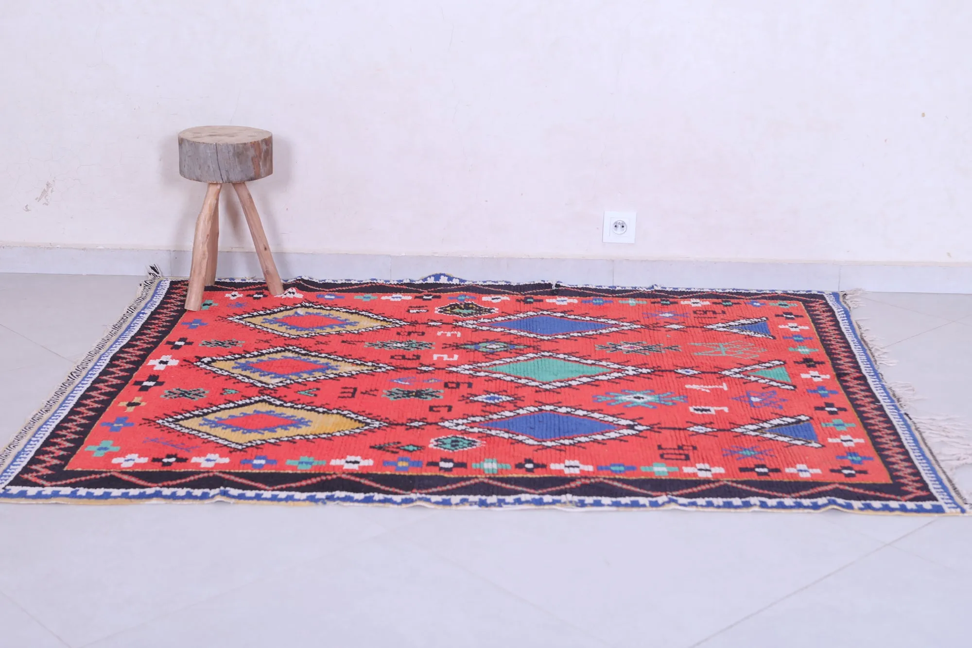 Colorful Handmade Berber Red Rug - 4.6 X 5.9 Feet