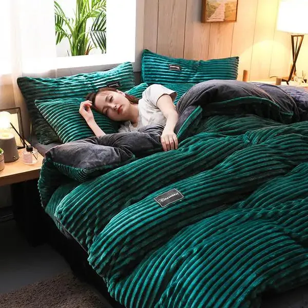 Corduroy Velvet Duvet Bedding Set, Cover & 2 Pillowcases