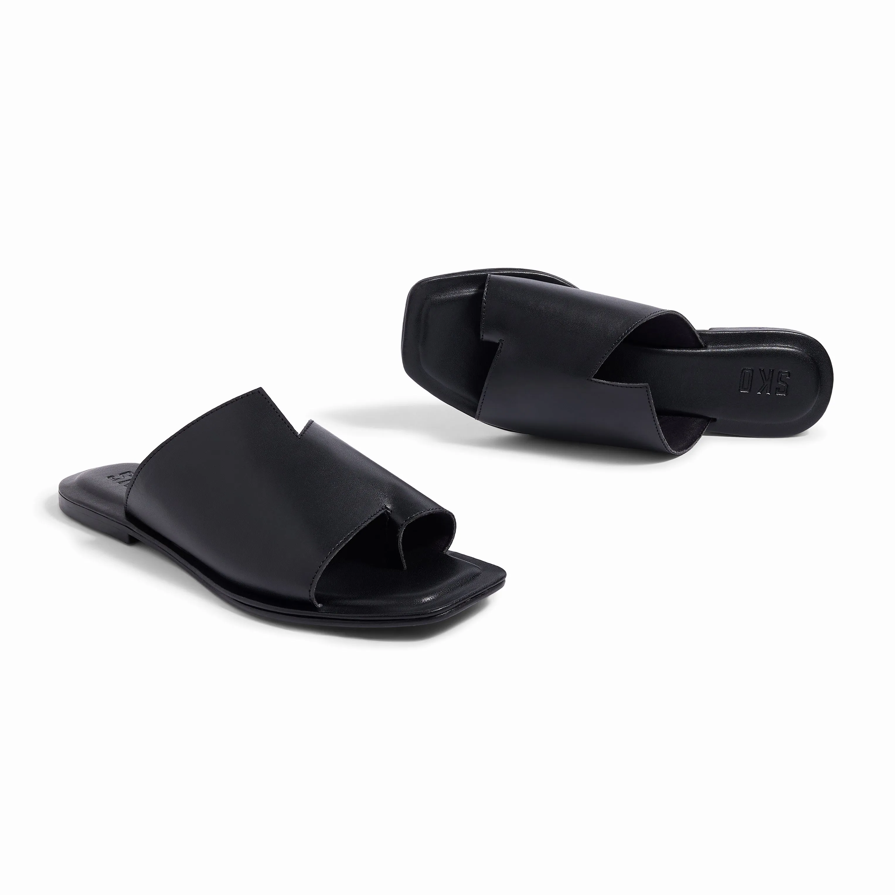 Corfu Square Black Flat Sandals For Women