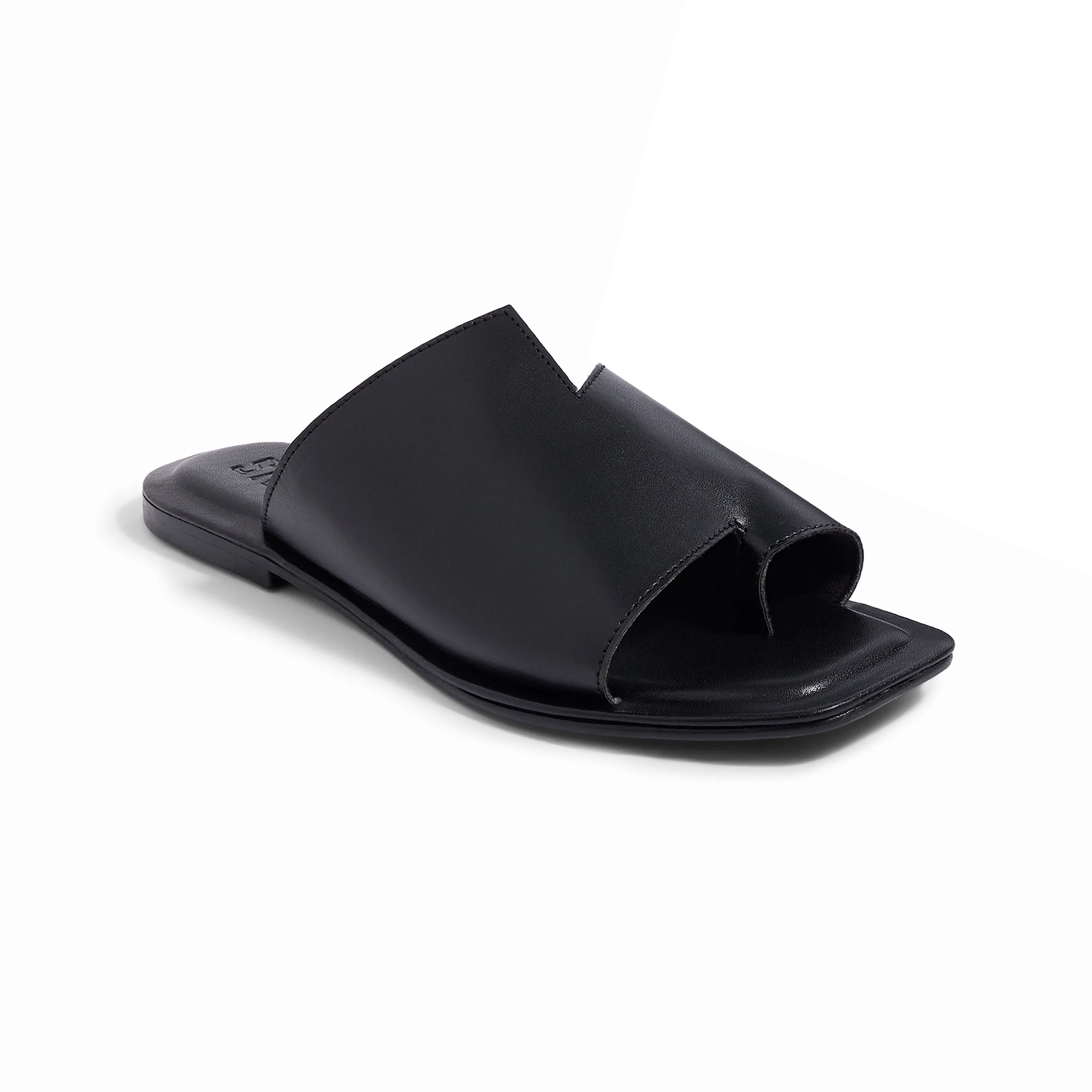 Corfu Square Black Flat Sandals For Women